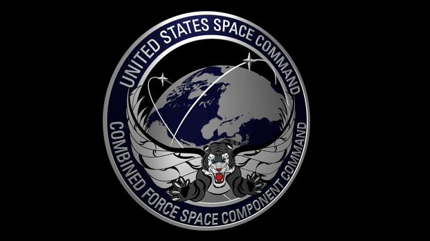 A 3D rendering of the emblem of the Combined Force Space Component Command